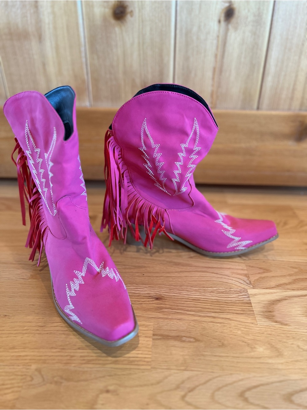 Bright Pink Fringe Western Combat Boots